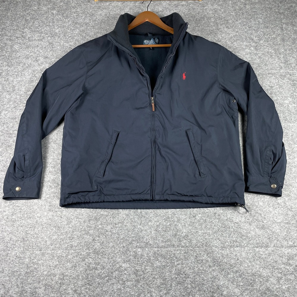 Polo Ralph Lauren Perry Jacket Mens XXL Navy Blue Fleece Lined Packable Hood